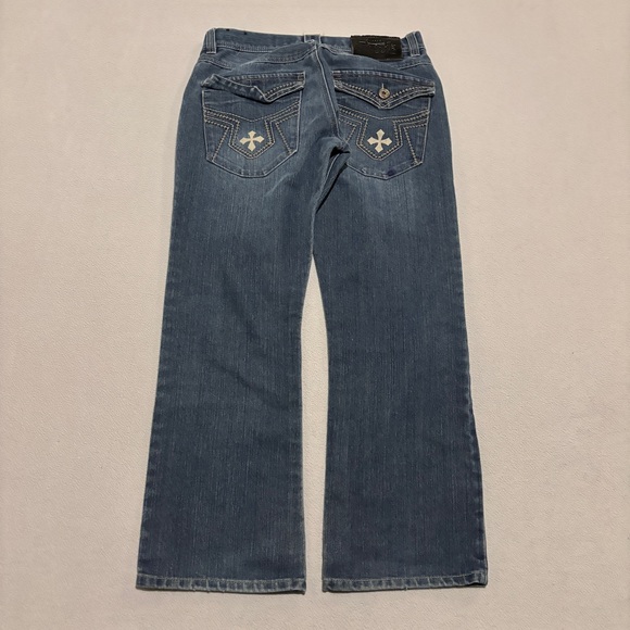 MMA Elite Jeans 32x30 Blue Low Rise Bootcut Flap Pockets Y2K Grunge Spring - Picture 7 of 10